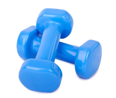 Beyaz izole mavi halter ağırlık