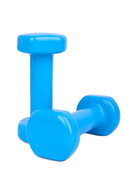 Blue dumbbell weights isolated on white — Stock Photo, Image