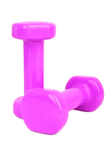 Roze halter gewichten geïsoleerd op wit — Stockfoto