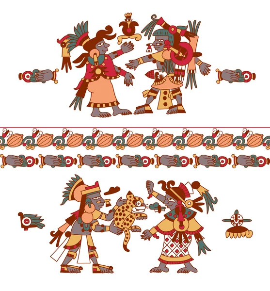 Aztec mönster kakaoträdet, mayafolket, kakaobönor och dekorativa bo — Stock vektor