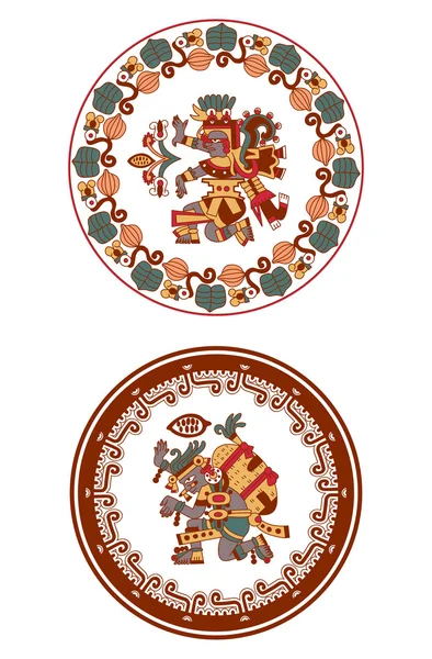 Árbol de cacao patrón azteca, mayas, granos de cacao y bo decorativo — Vector de stock