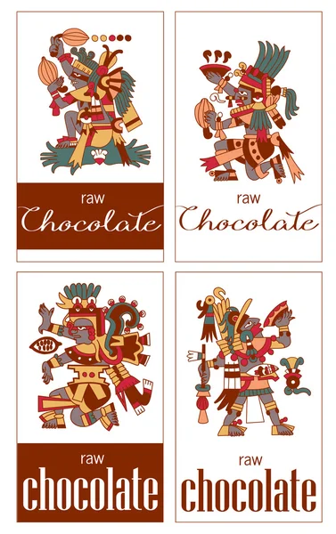 Contour pattern maya, aztec and cacao nibs, chocolate label logo — Stock Vector