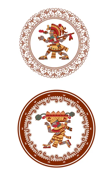 Árbol de cacao patrón azteca, mayas, granos de cacao y bo decorativo — Vector de stock