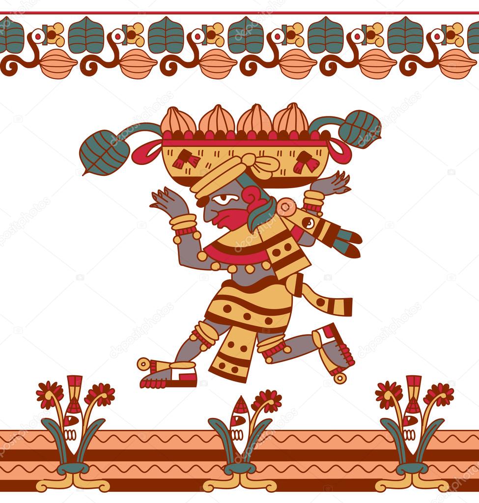  aztec pattern cacao tree, mayans, cacao beans and decorative bo