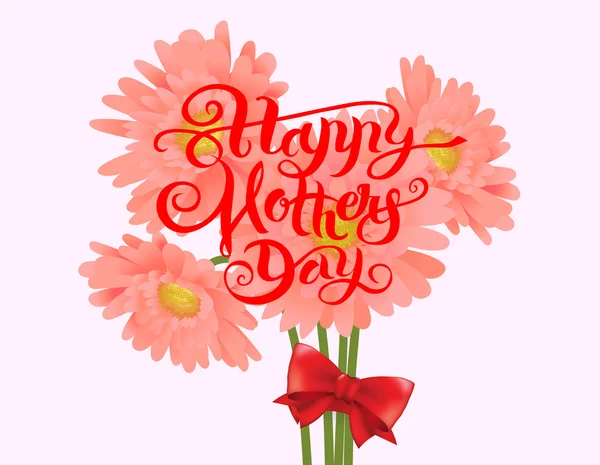 Reeting kort banner till mors dag med rosa blommor och Calligra — Stock vektor