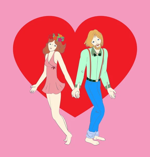 Carte pour la Saint-Valentin avec un grand cœur, un garçon blond et un b — Image vectorielle