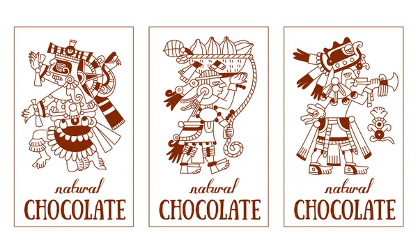 Motif contour maya, aztèque et cacao nibs, logo de l'étiquette de chocolat — Image vectorielle