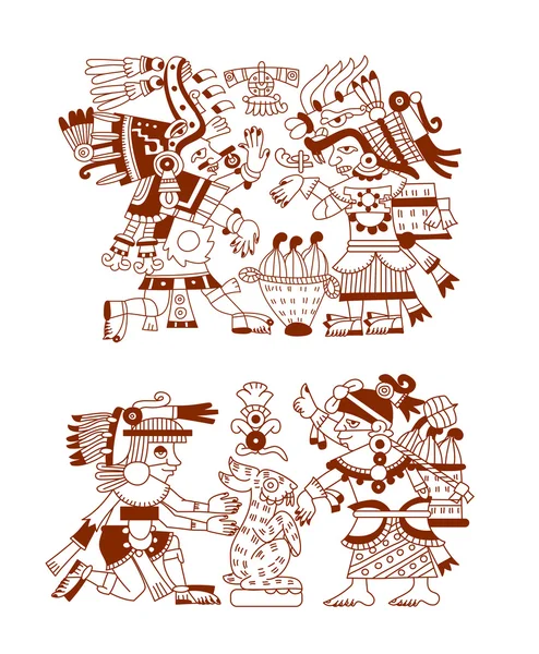 素描绘画阿兹台克人的可可豆、 叶子、 笔尖、 模式 — 图库矢量图片