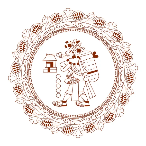 Ilustración boceto dibujo frijol de cacao azteca, hojas, plumas, circo — Vector de stock