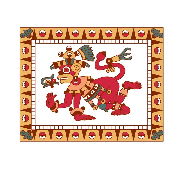 Aztek kakao bean, yaprakları, hazretleri, maymun desenle, maya Grey — Stok Vektör