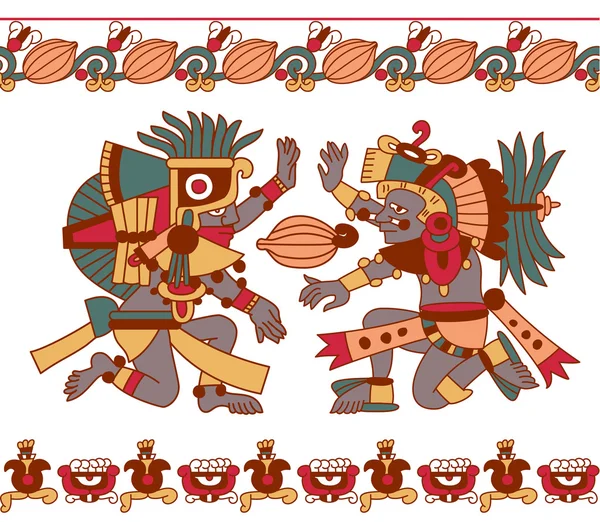 Schizzo disegno fagiolo di cacao azteco, foglie, pennini, modello — Vettoriale Stock