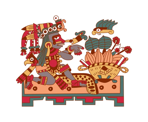Эскиз рисунок ацтеков какао боб, листья, перья, шаблон — стоковый вектор