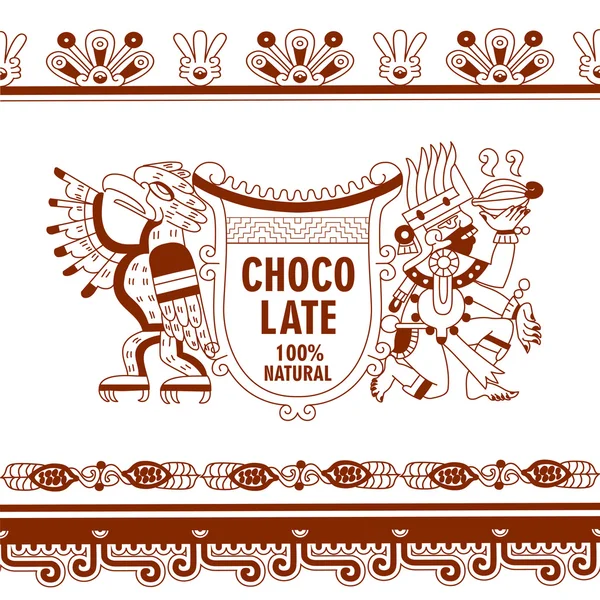 Contour patroon Maya's, Azteken en cacao nibs, chocolade label-logo — Stockvector