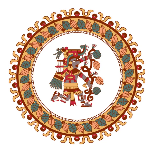 Kontur wzór Majów, Azteków i kakaowa stalówki, logo czekolada etykieta — Wektor stockowy