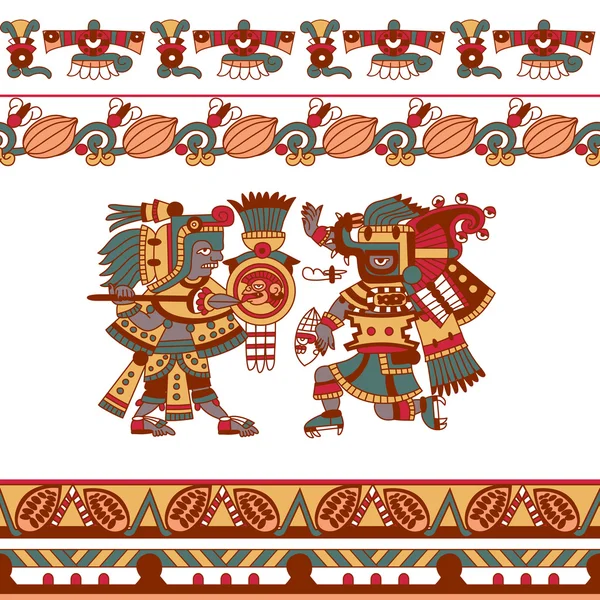 Aztec árvore padrão cacau, mayans, feijão cacau e bo decorativo — Vetor de Stock