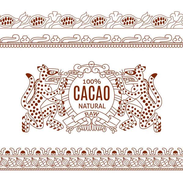 Contour patroon Maya's, Azteken en cacao nibs, chocolade label-logo — Stockvector