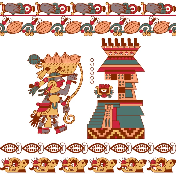 Aztek desen Kakao ağacı, Mayalar, kakao çekirdekleri ve dekoratif bo — Stok Vektör