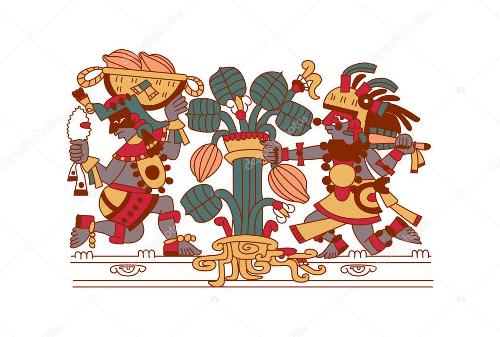 Aztec Pattern Cacao Tree Mayans Beans And Decorative Bo Finished Decorative Paper Mache Nesting Bo