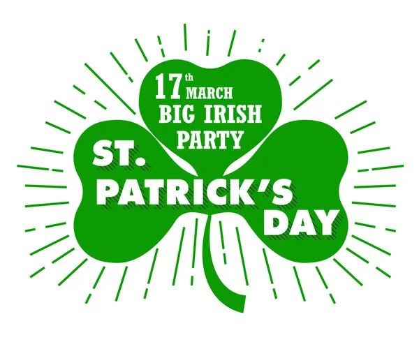 Label logotype to saint patrick's day with lettering, clover lea — Stockový vektor