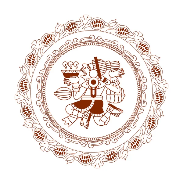 Skiss ritning Aztec cacao inringad mönster med bönor, löv, ni — Stock vektor