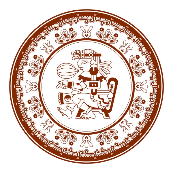 Kroki çizim aztek kakao fasulye ile daire desen, yapraklar, ni — Stok Vektör
