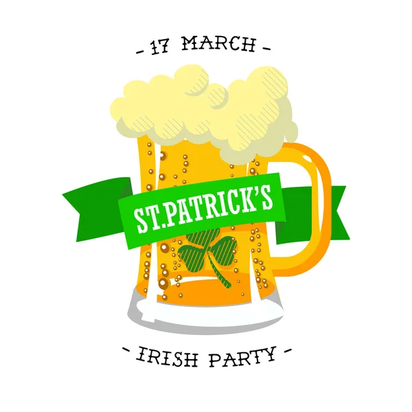 Označte logotyp na den svatého Patricka džbánek piva, nápisy — Stockový vektor