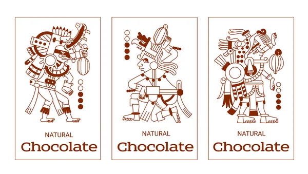 素描绘图轮廓模式玛雅、 阿兹台克人和巧克力可可豆瓣 — 图库矢量图片