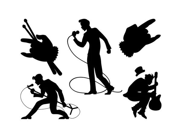 Poster to the world day of rock n roll with silhouettes of sing — Stock Vector