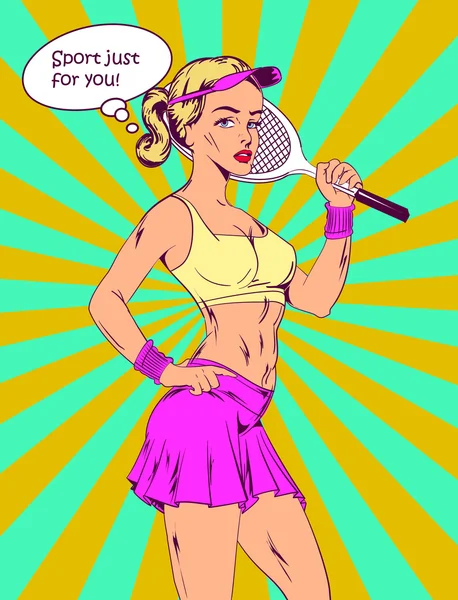 Тенісна дівчина в футболці і спідниці в стилі коміксів — стоковий вектор