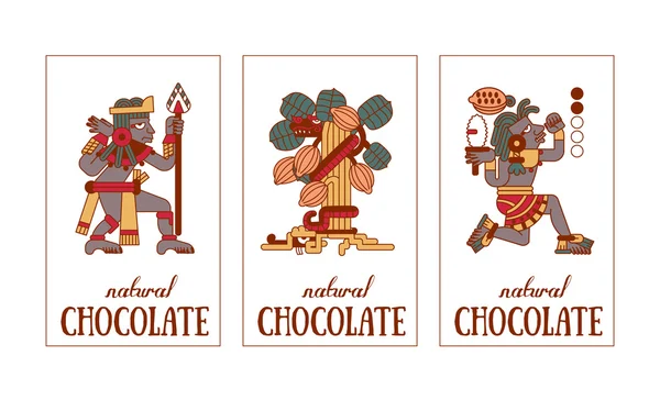 Skiss teckning aztec kakaoböna, blad, nibs, mönster för choco — Stock vektor
