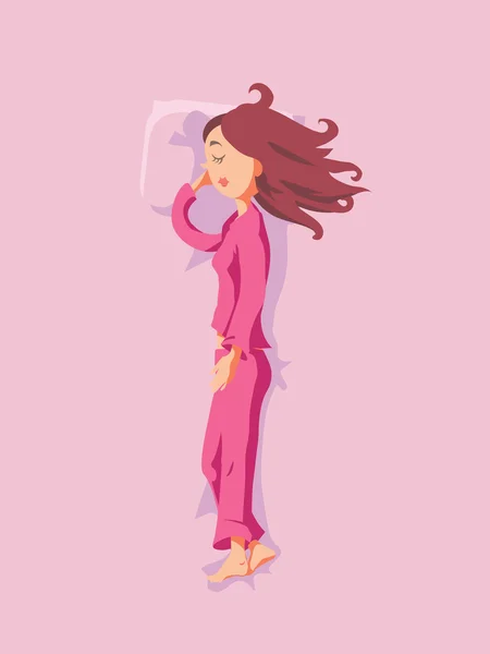 Poster con ragazza bruna addormentata sul pigiama rosa — Vettoriale Stock
