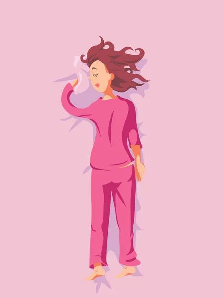 Póster con chica morena dormida en pijama rosa — Vector de stock