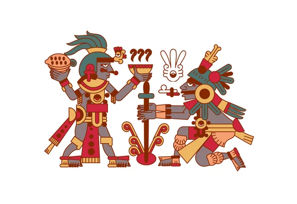 Desenho de esboço azteca cacau feijão, folhas, morcegos, padrão para choco — Vetor de Stock