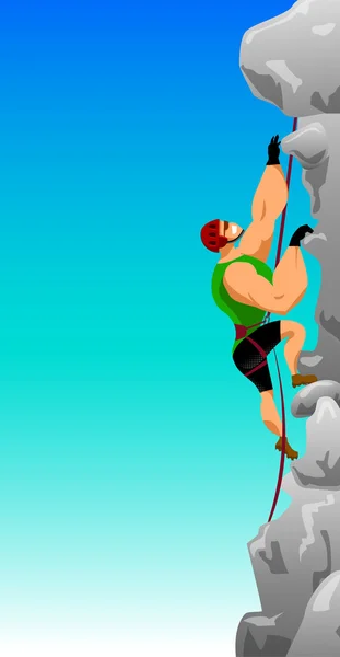 Grimpeur avec équipement d'escalade sur une falaise escarpée contre th — Image vectorielle