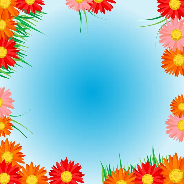 Patrón de ilustración con flores y hojas marco en una ba azul — Vector de stock