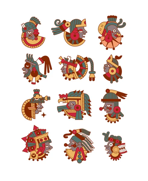 阿兹台克玛雅人头像集合 — 图库矢量图片
