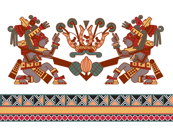 Desenho de esboço azteca cacau feijão, folhas, morcegos, padrão para choco —  Vetores de Stock