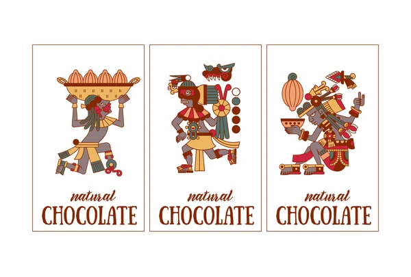 Croquis dessin aztec fève de cacao, feuilles, pointes, motif pour choco — Image vectorielle