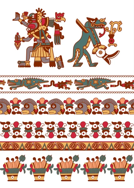 Aztec árvore padrão cacau, mayans, feijão cacau e bo decorativo —  Vetores de Stock