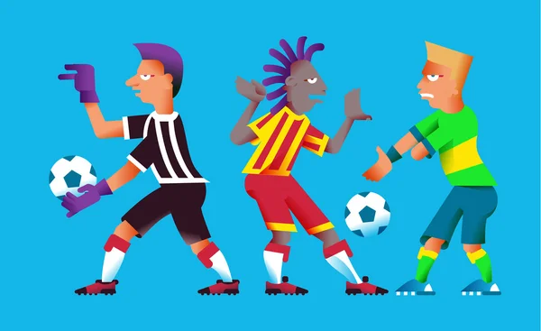 Élément de jeu de football avec les joueurs, balle dans le style de dessin animé — Image vectorielle