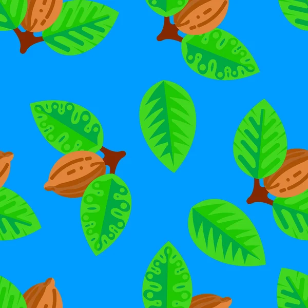 Безморская какао-бобы, листья, перья, рисунок — стоковый вектор