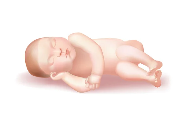 Nyfött barn sova med handen under huvudet på vit bakgrund — Stock vektor