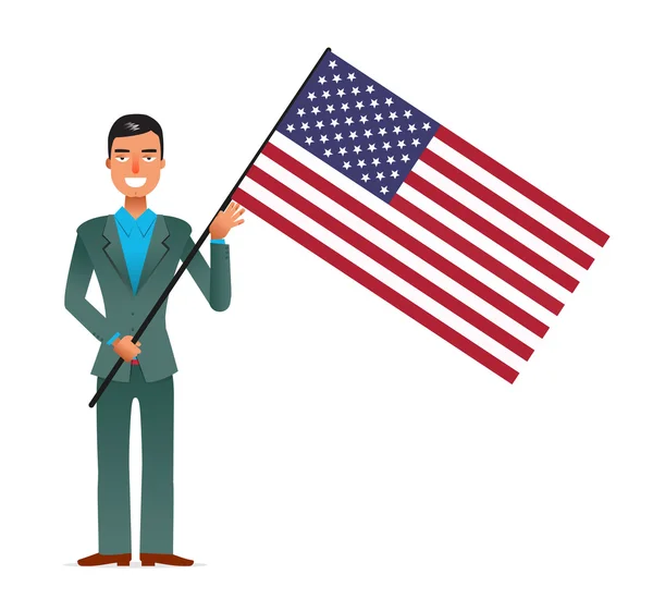 Affisch till amerikanska självständighetsdagen med en manlig cartoon tecke — Stock vektor