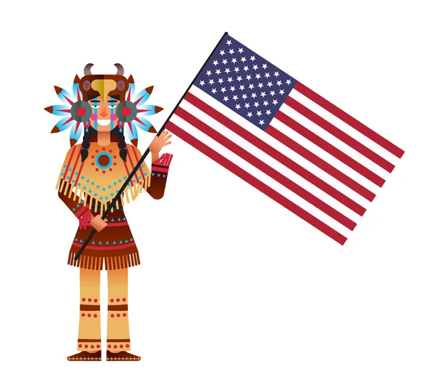 Cartaz para o Dia da Independência Americana com um desenho animado indiano masculino c — Vetor de Stock