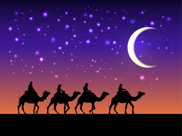 Cartaz para o feriado muçulmano do Ramadã com um silhou camelcade —  Vetores de Stock