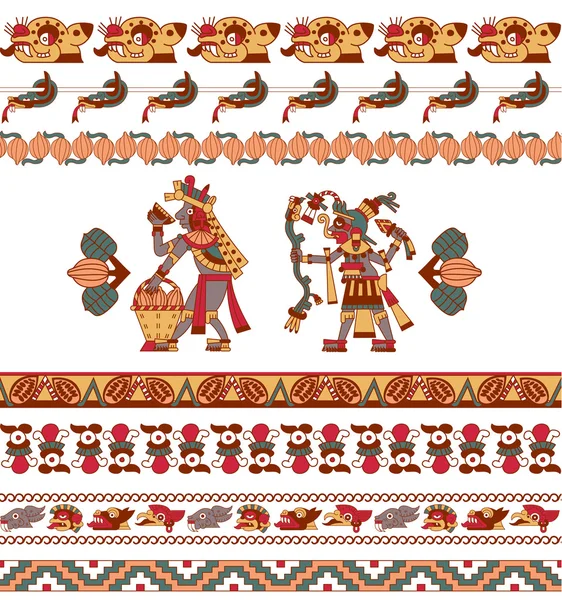 Schets tekening Azteekse cacao bonen, bladeren, nibs, patroon van choco — Stockvector