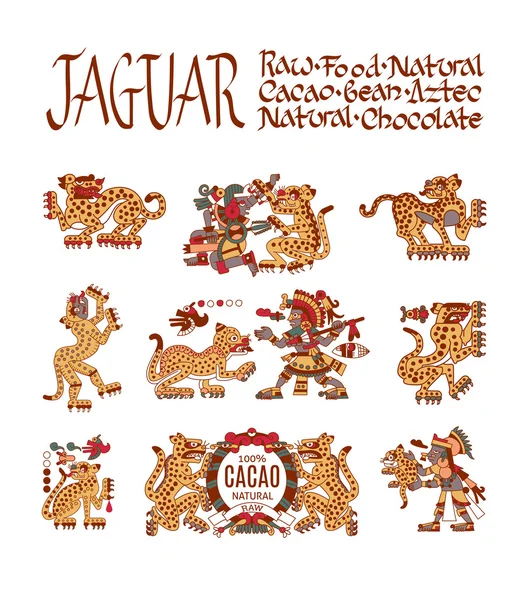 Boceto dibujo azteca grano de cacao, hojas, plumas, patrón para choco — Archivo Imágenes Vectoriales