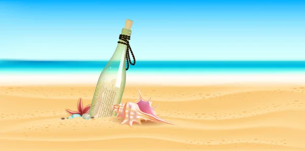 A bottle with letter inside with sea stones, the starfish and she — стоковый вектор