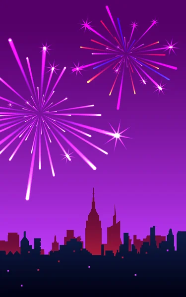 Plakat zum amerikanischen Unabhängigkeitstag mit Feuerwerk in der Nacht zurück — Stockvektor