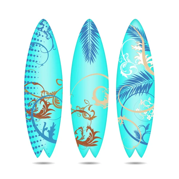 En surf board design collection med palmblad, vintage blommor o — Stock vektor